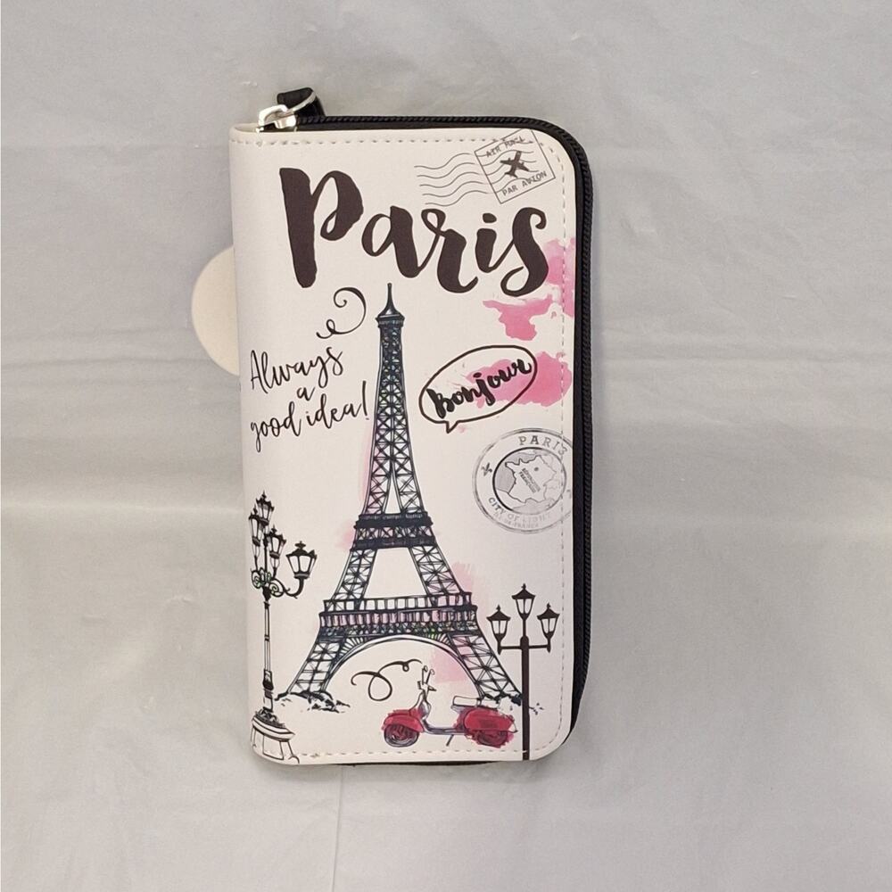 Claire's Paris-themed Zippered Accordion Wallet Wristlet White